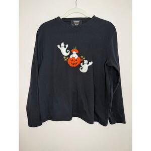 VTG Designers Originals Treat Womens Halloween Ghost Pumpkin Beaded Shirt PL